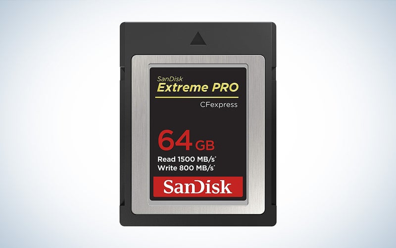 SanDisk 64GB Extreme PRO CFexpress Card Type B against a white background