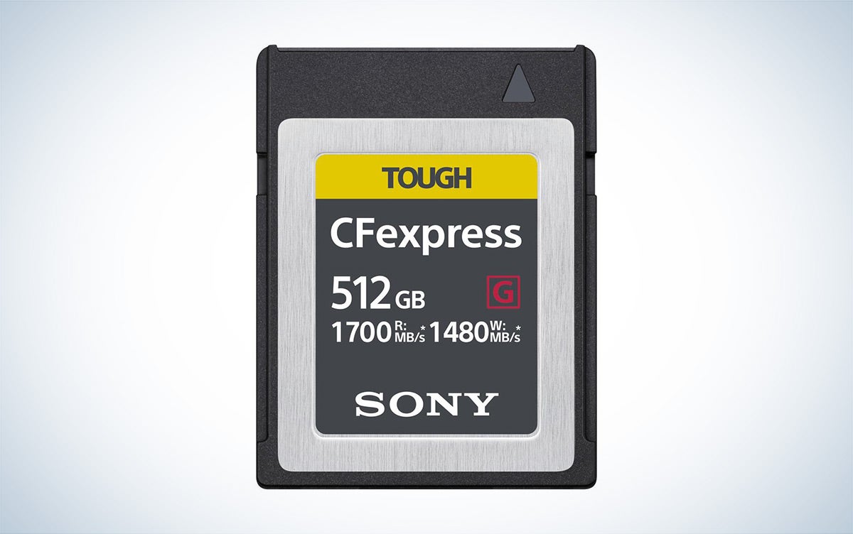 Sony 512GB CFexpress Type B Tough memory card for cameras against a white background