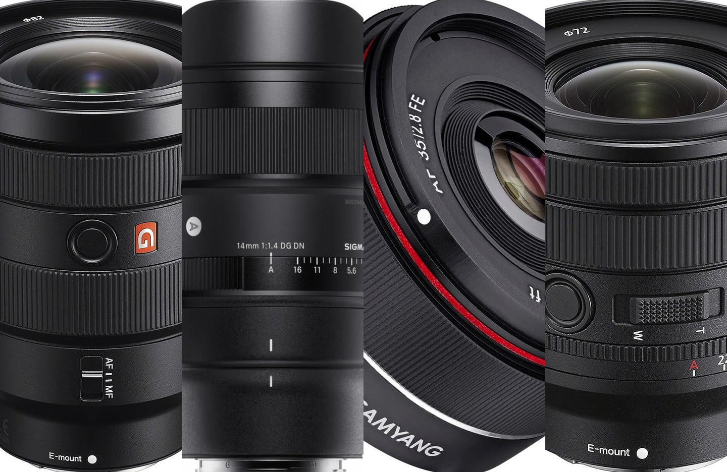 four wide-angle lenses for Sony sliced together