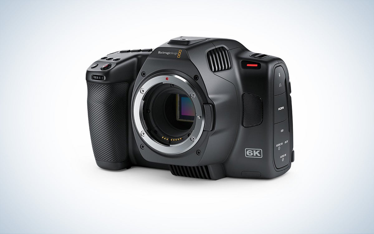 The Blackmagic Design Pocket Cinema Camera 6K G2 against a white background.