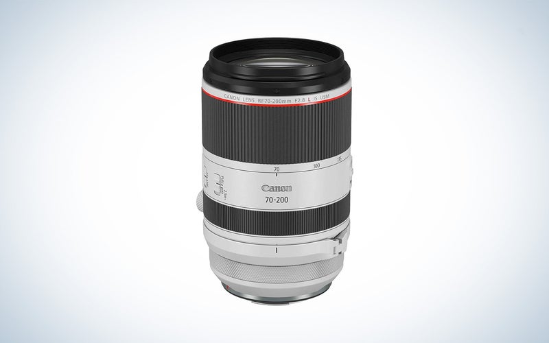 The Canon Canon RF 70-200mm F2.8 L IS USM Lens on a white background