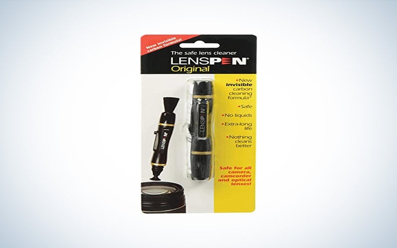 A LensPen Original in its yellow, black, and red packaging is placed against a white background with a gray gradient.