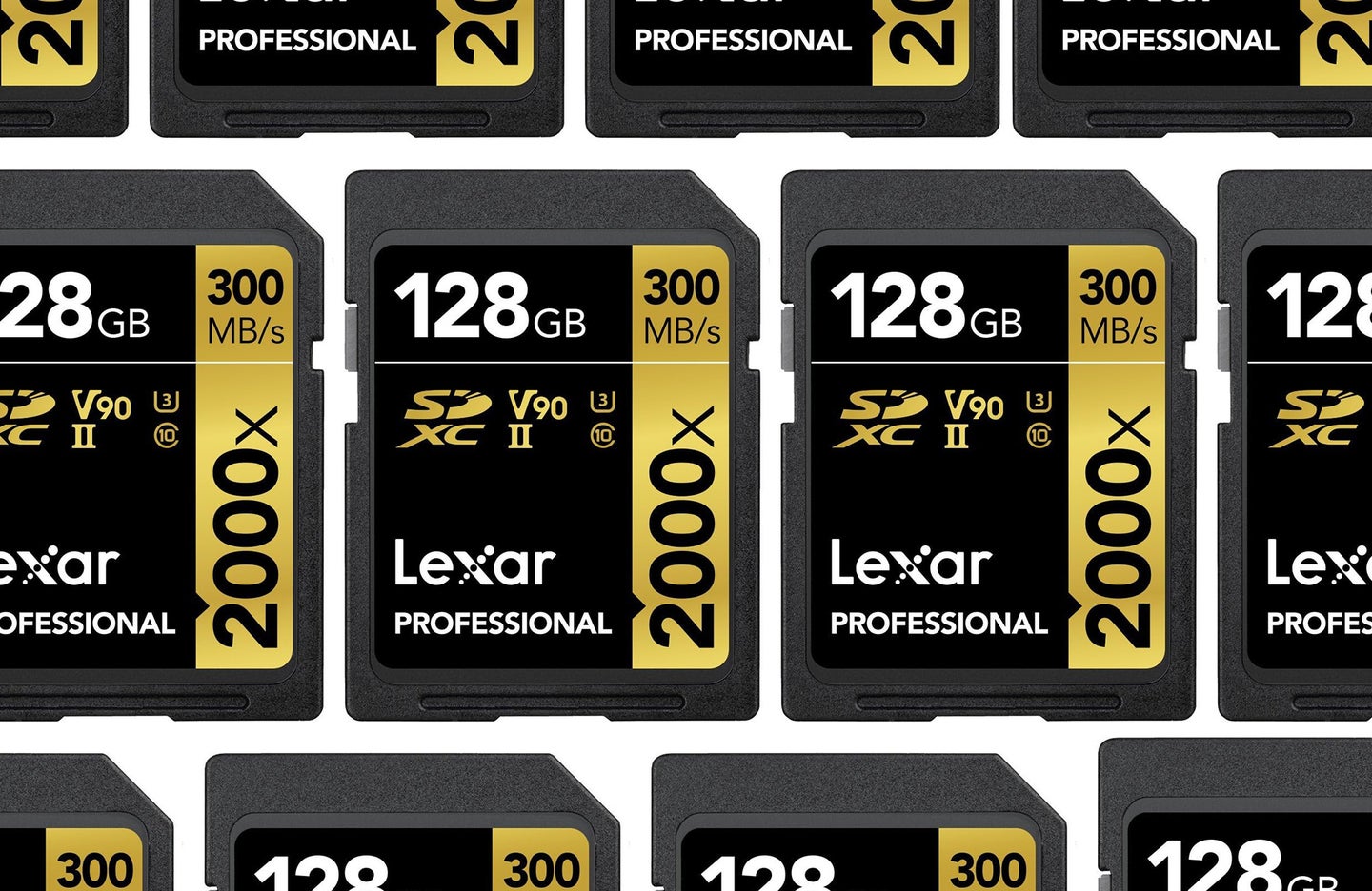 Lexar memory cards tiled in a header